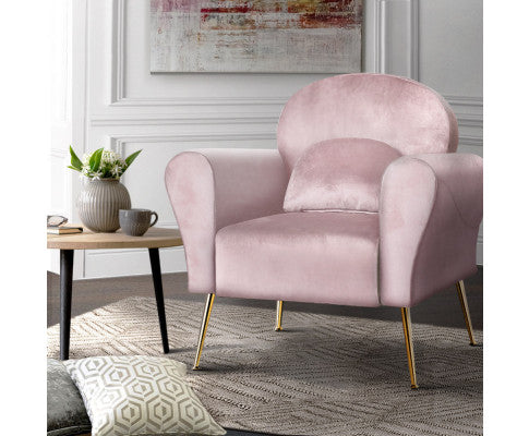 Armchair Lounge Chair Accent Armchairs Chairs Sofa Velvet Cushion - Pink Artiss