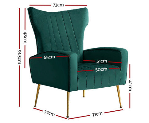Armchair Lounge Accent Chairs Armchairs Chair Velvet Sofa Seat - Green Artiss