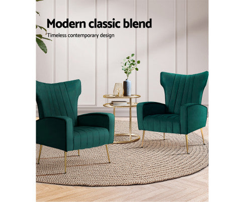 Armchair Lounge Accent Chairs Armchairs Chair Velvet Sofa Seat - Green Artiss