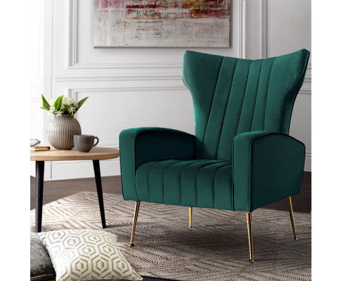 Armchair Lounge Accent Chairs Armchairs Chair Velvet Sofa Seat - Green Artiss