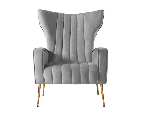Armchair Lounge Accent Chairs Armchairs Chair Velvet Sofa Seat - Grey Artiss