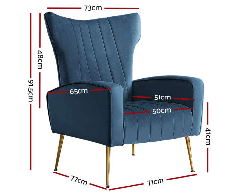 Armchair Lounge Accent Chairs Armchairs Chair Velvet Sofa Seat - Blue Artiss