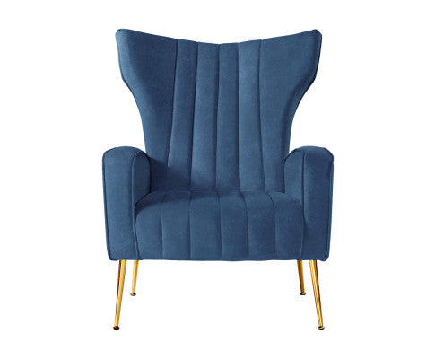 Armchair Lounge Accent Chairs Armchairs Chair Velvet Sofa Seat - Blue Artiss