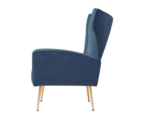 Armchair Lounge Accent Chairs Armchairs Chair Velvet Sofa Seat - Blue Artiss