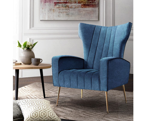 Armchair Lounge Accent Chairs Armchairs Chair Velvet Sofa Seat - Blue Artiss