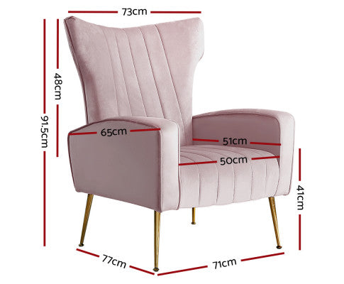Armchair Lounge Accent Chairs Armchairs Chair Velvet Sofa Seat - Pink Artiss