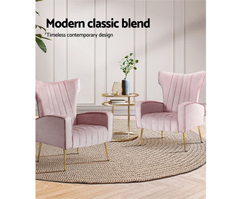 Armchair Lounge Accent Chairs Armchairs Chair Velvet Sofa Seat - Pink Artiss