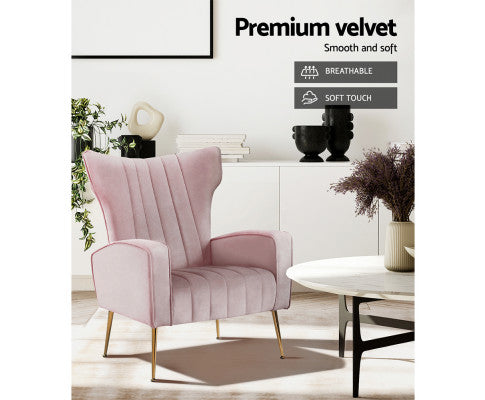 Armchair Lounge Accent Chairs Armchairs Chair Velvet Sofa Seat - Pink Artiss