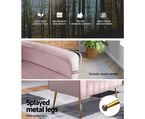 Armchair Lounge Accent Chairs Armchairs Chair Velvet Sofa Seat - Pink Artiss