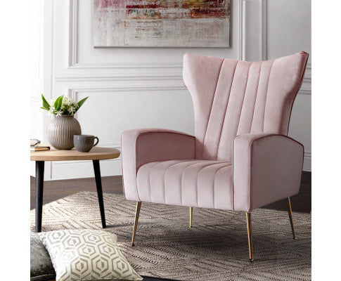Armchair Lounge Accent Chairs Armchairs Chair Velvet Sofa Seat - Pink Artiss