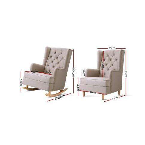 Rocking Armchair Feeding Chair Fabricl Accent Chair - Grey, Charcoal & Beige Artiss