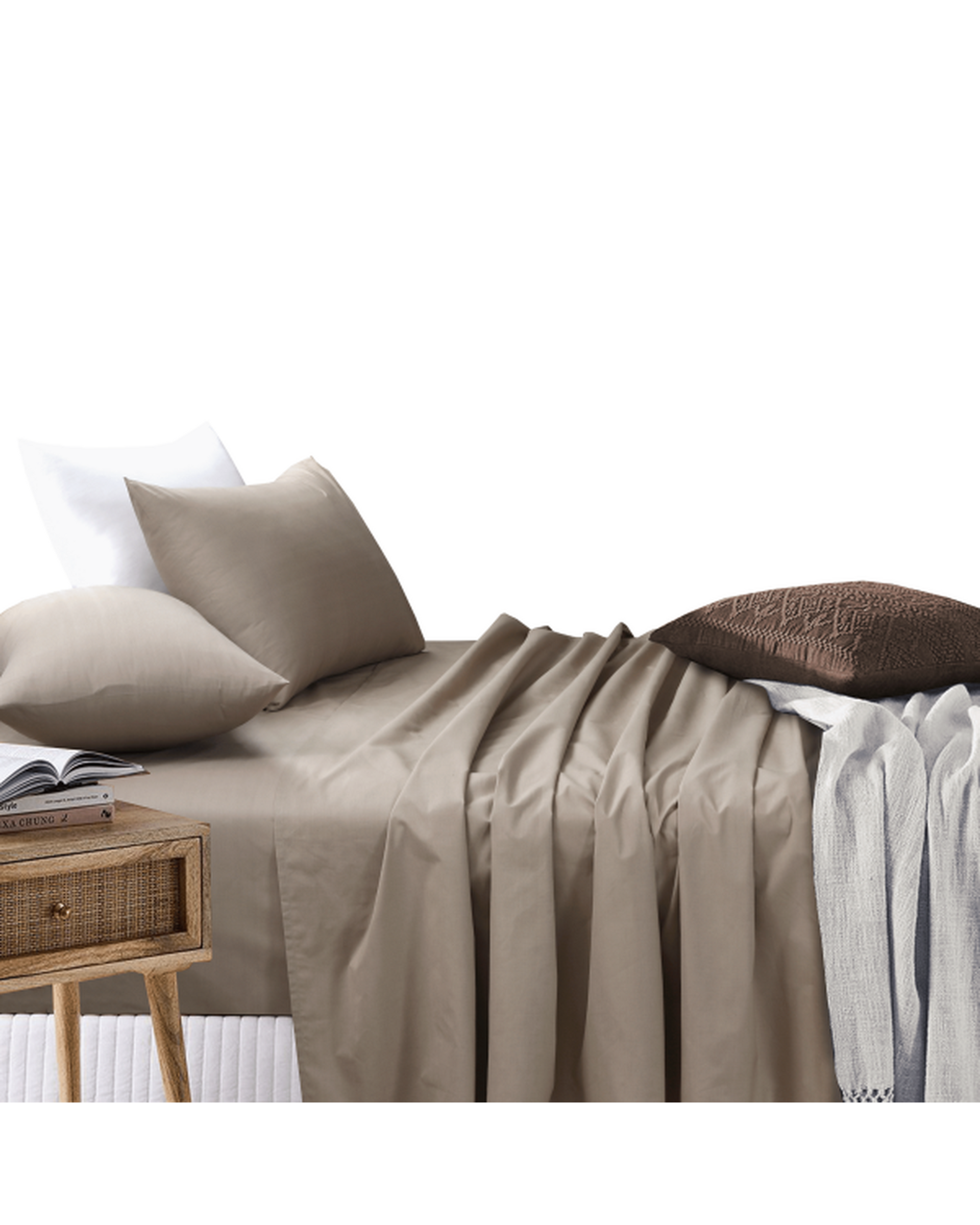 Amsons Beige Bedsheets Set- Flat & Fitted Sheets With Pillowcases Amsons