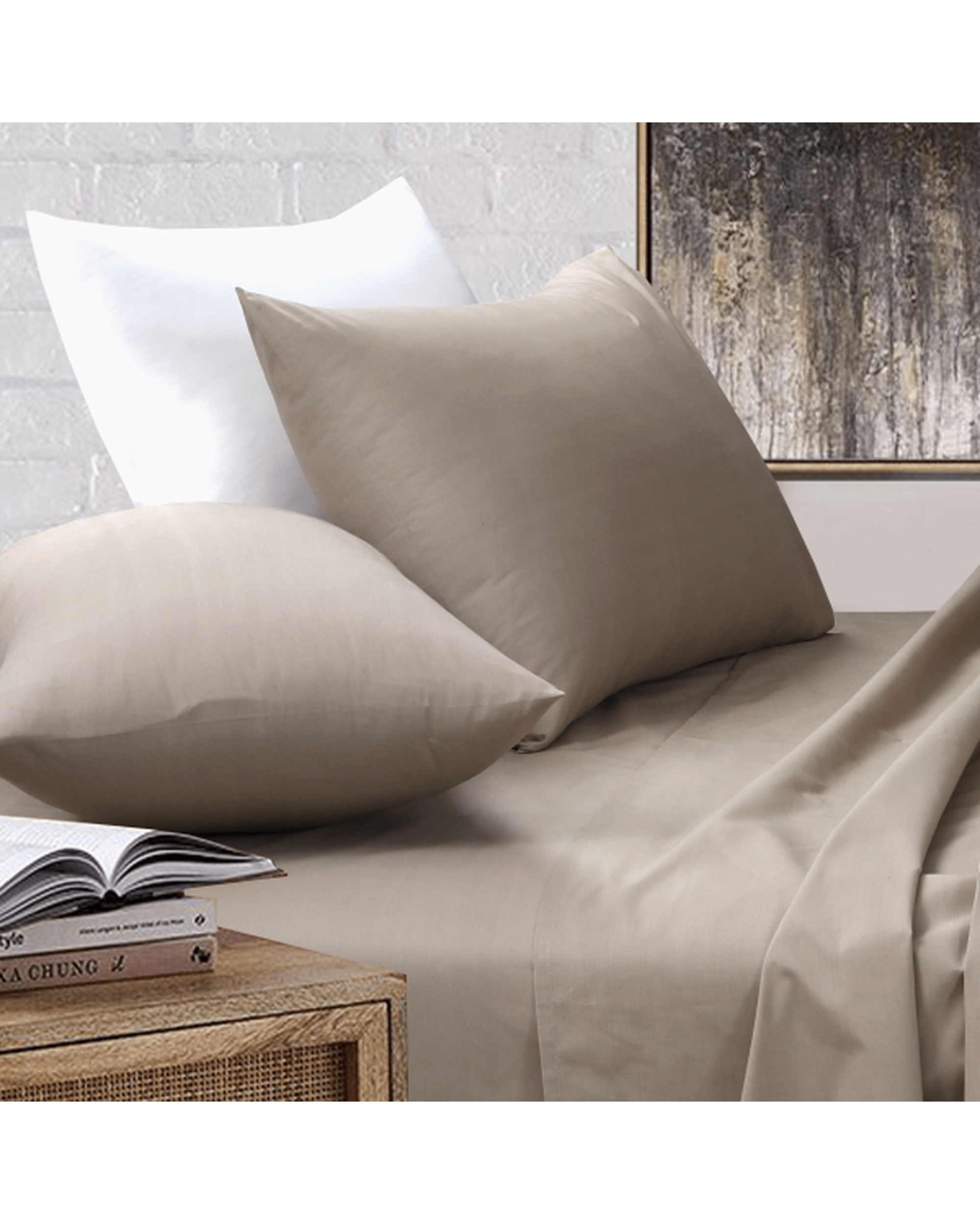 Amsons Beige Bedsheets Set- Flat & Fitted Sheets With Pillowcases Amsons