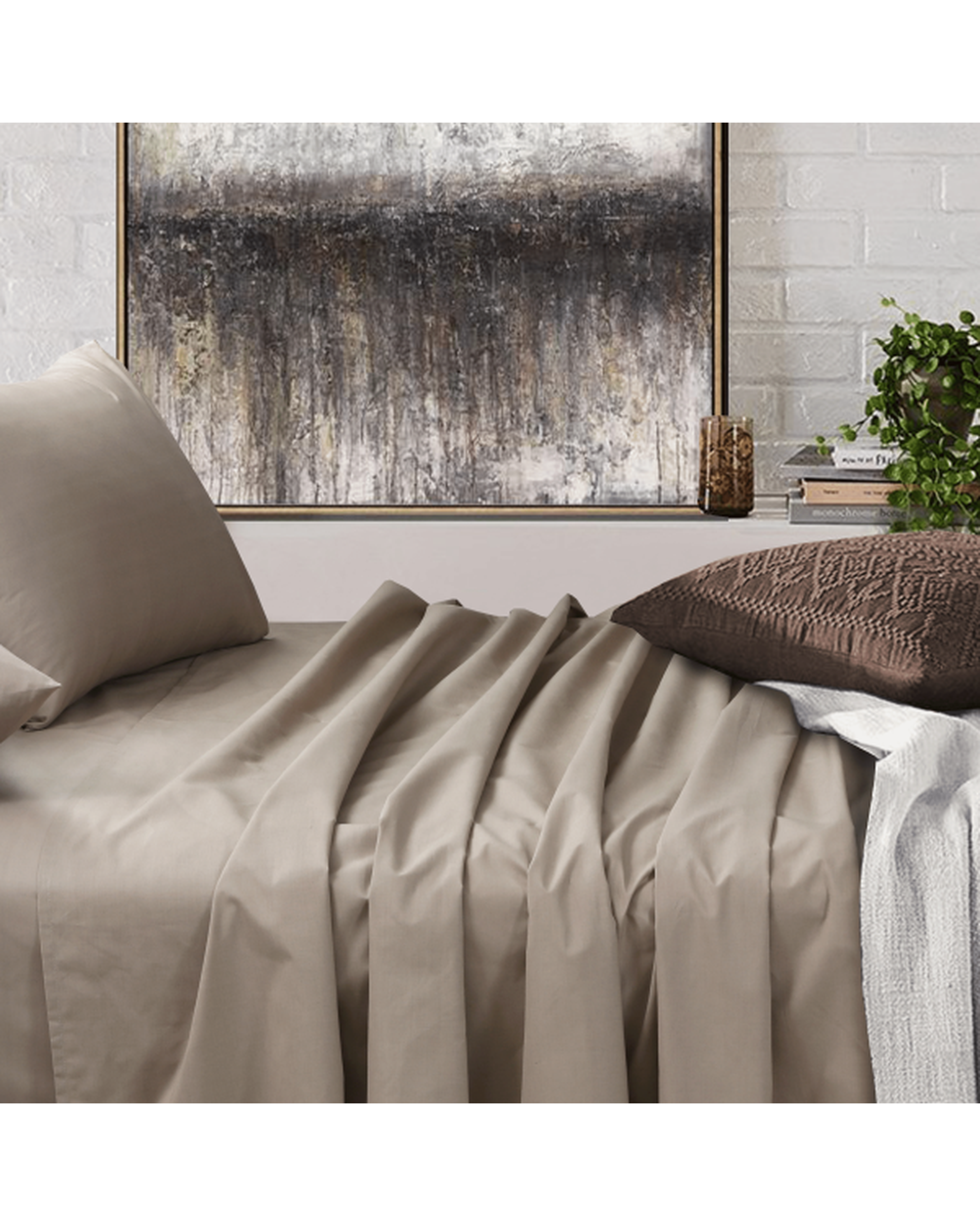 Amsons Beige Bedsheets Set- Flat & Fitted Sheets With Pillowcases Amsons