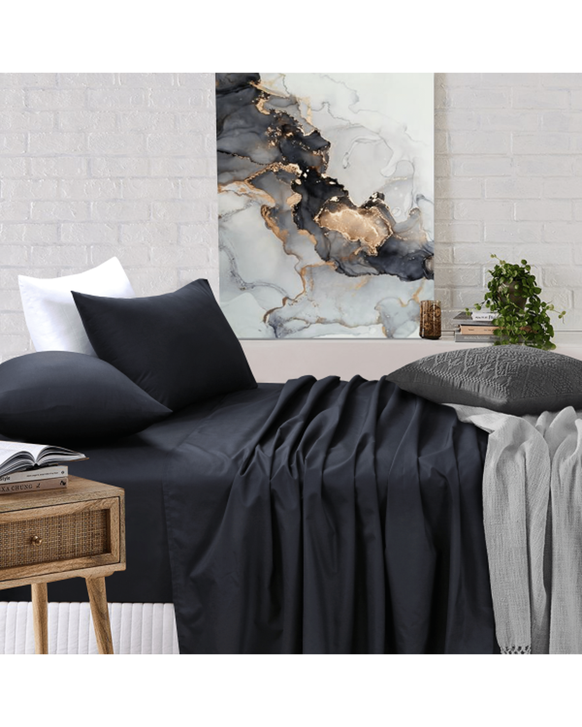 Amsons Black Bedsheets Set- Flat & Fitted Sheets With Pillowcases Amsons