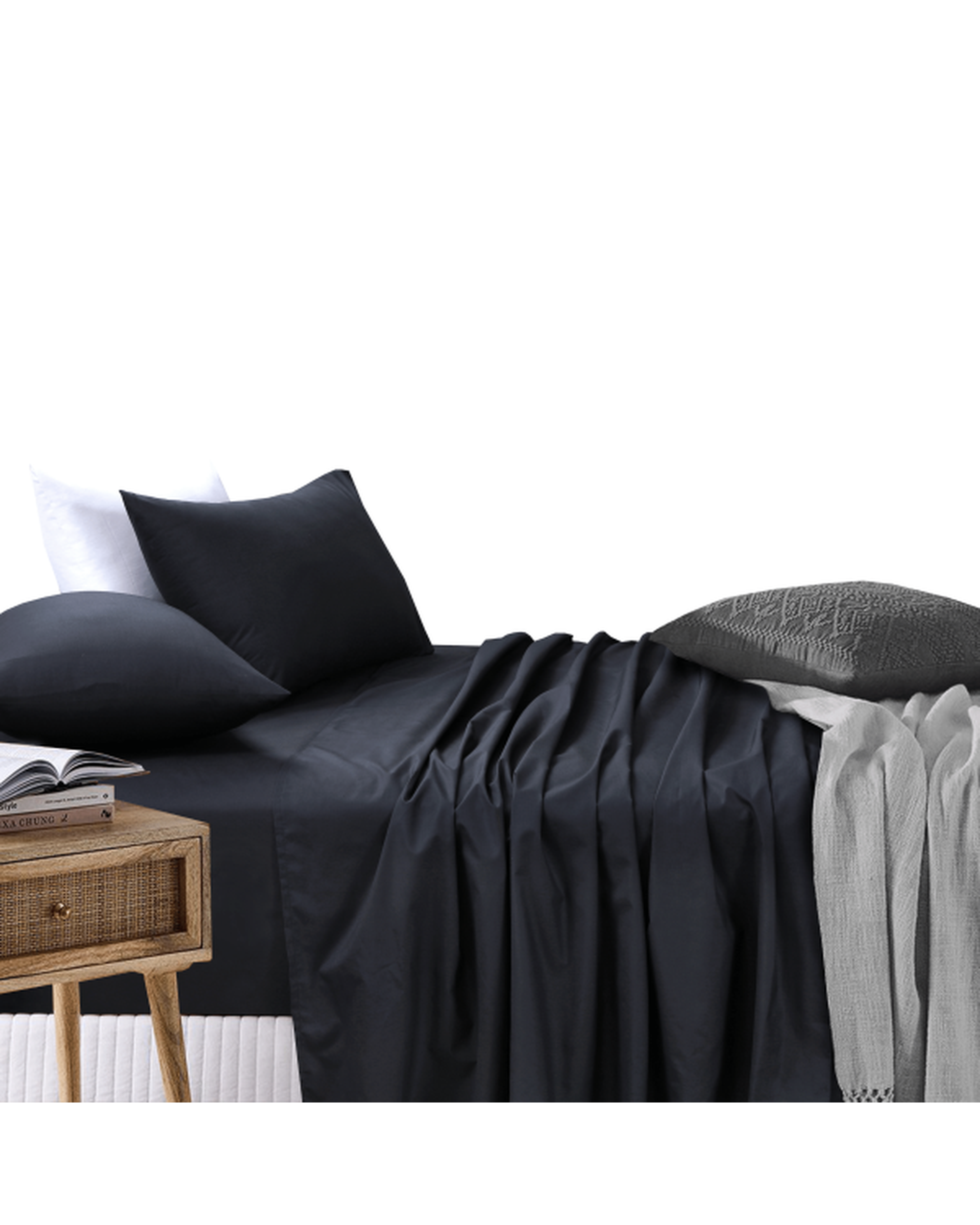 Amsons Black Bedsheets Set- Flat & Fitted Sheets With Pillowcases Amsons