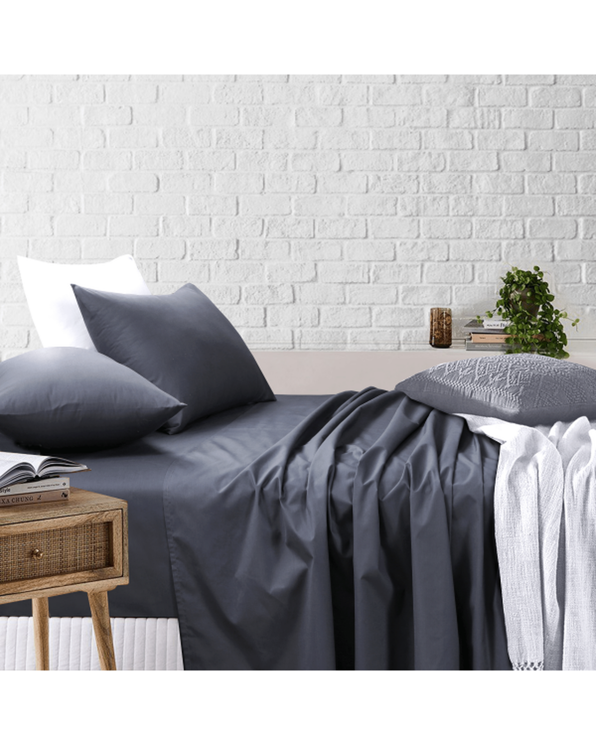 Amsons Charcoal Bedsheets Set- Flat & Fitted Sheets With Pillowcases Amsons