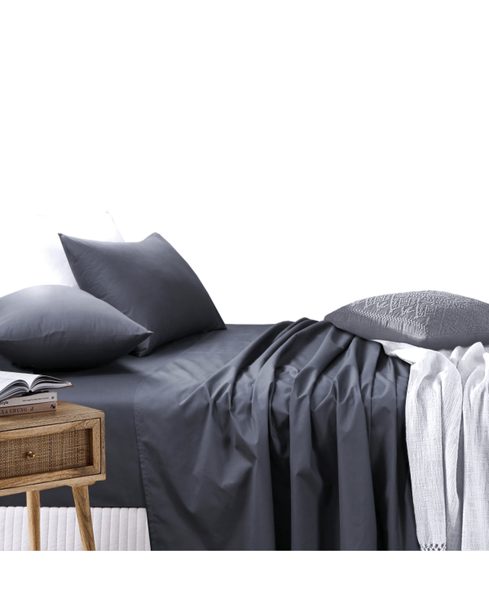 Amsons Charcoal Bedsheets Set- Flat & Fitted Sheets With Pillowcases Amsons