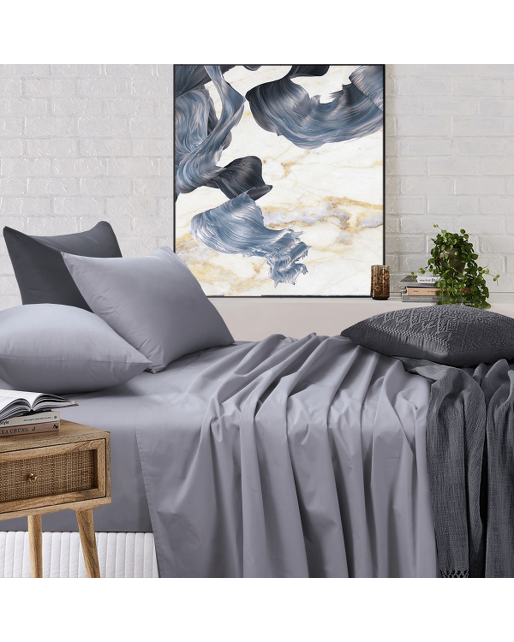 Amsons Light Grey Bedsheets Set- Flat & Fitted Sheets With Pillowcases Amsons