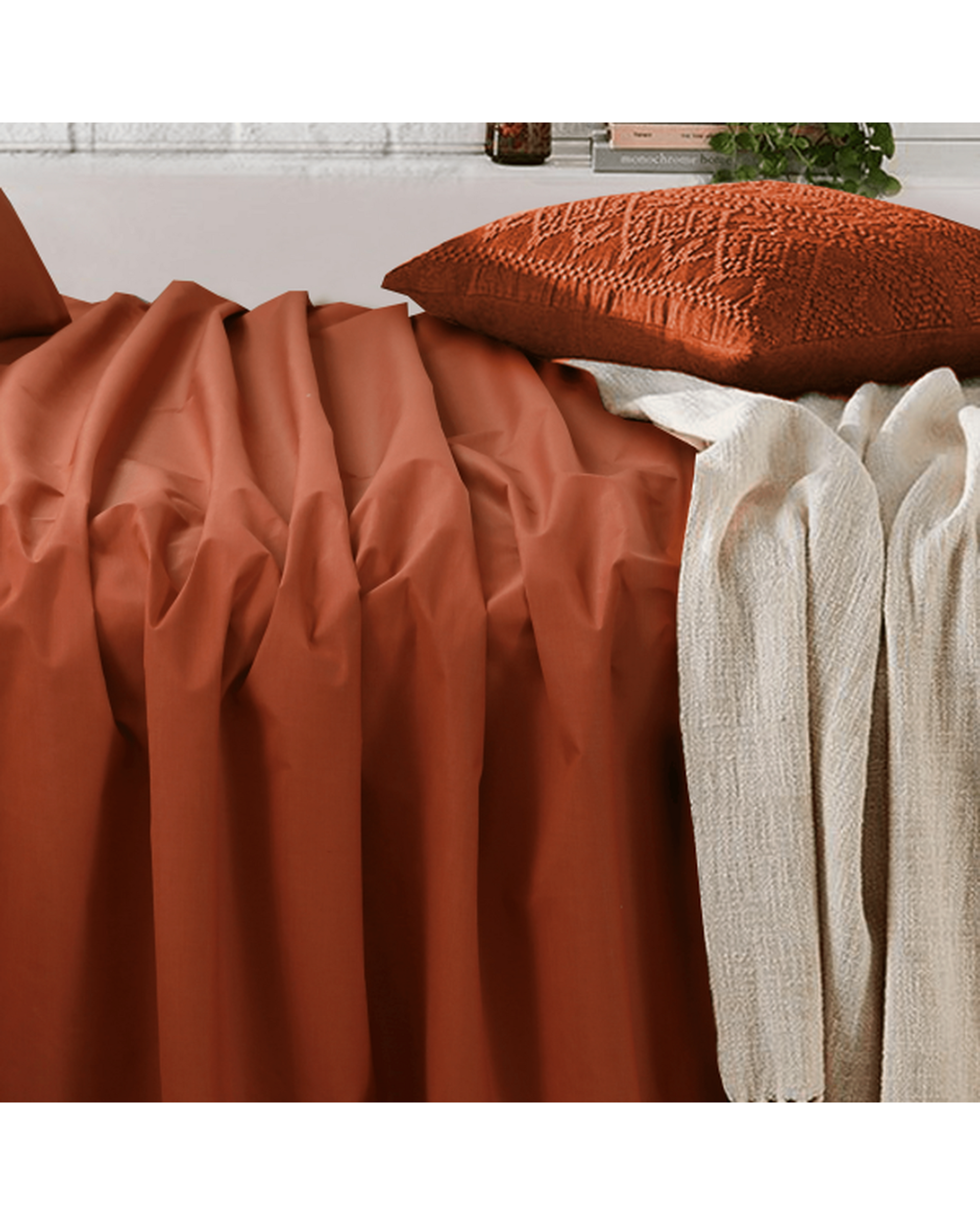 Amsons Rust Bedsheets Set- Flat & Fitted Sheets With Pillowcases Amsons