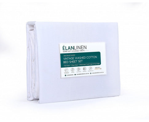 Elan Linen 100% Egyptian Cotton Vintage Washed 500TC Sheets Set - White Elan Linen