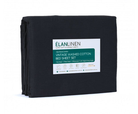 Elan Linen 100% Egyptian Cotton Vintage Washed 500TC Sheets Set - Charcoal Elan Linen