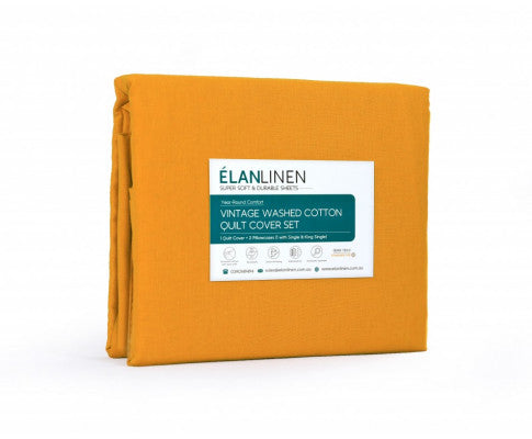 Elan Linen 100% Egyptian Cotton Vintage Washed 500TC Quilt Cover Set - Mustard Elan Linen
