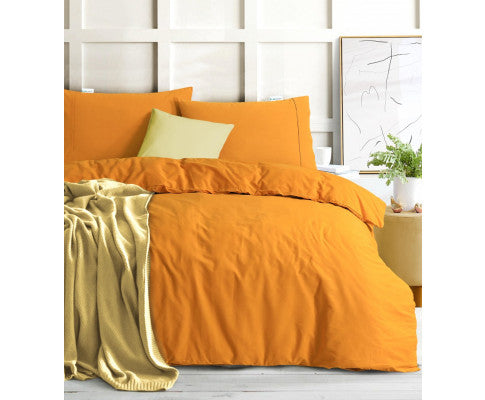 Elan Linen 100% Egyptian Cotton Vintage Washed 500TC Quilt Cover Set - Mustard Elan Linen