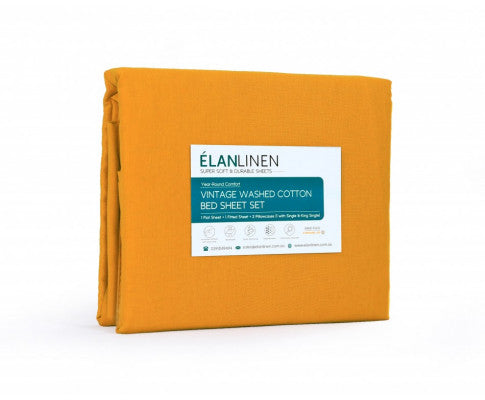 Elan Linen 100% Egyptian Cotton Vintage Washed 500TC Sheets Set - Mustard Elan Linen