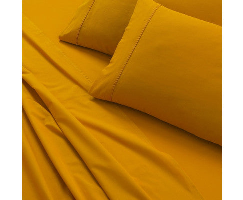 Elan Linen 100% Egyptian Cotton Vintage Washed 500TC Sheets Set - Mustard Elan Linen
