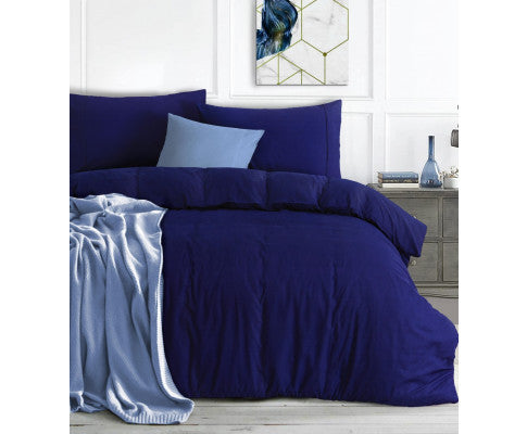 Elan Linen 100% Egyptian Cotton Vintage Washed 500TC Quilt Cover Set - Navy Elan Linen