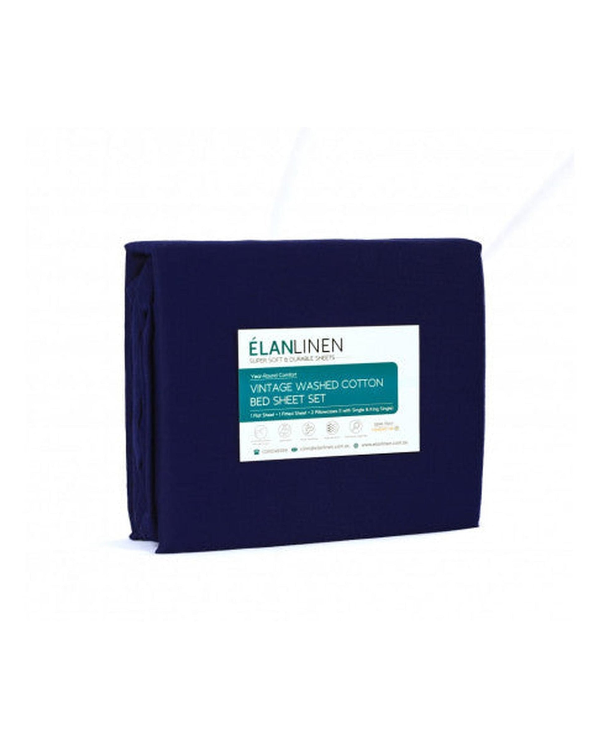 Elan Linen 100% Egyptian Cotton Vintage Washed 500TC Sheets Set - Navy Elan Linen