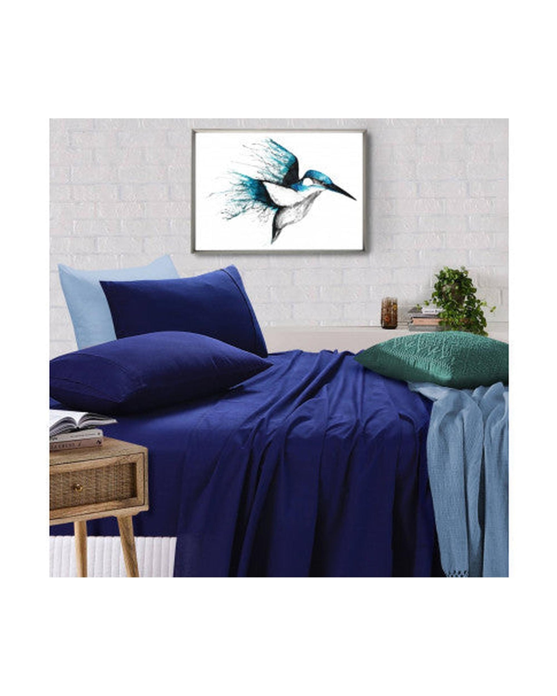 Elan Linen 100% Egyptian Cotton Vintage Washed 500TC Sheets Set - Navy Elan Linen