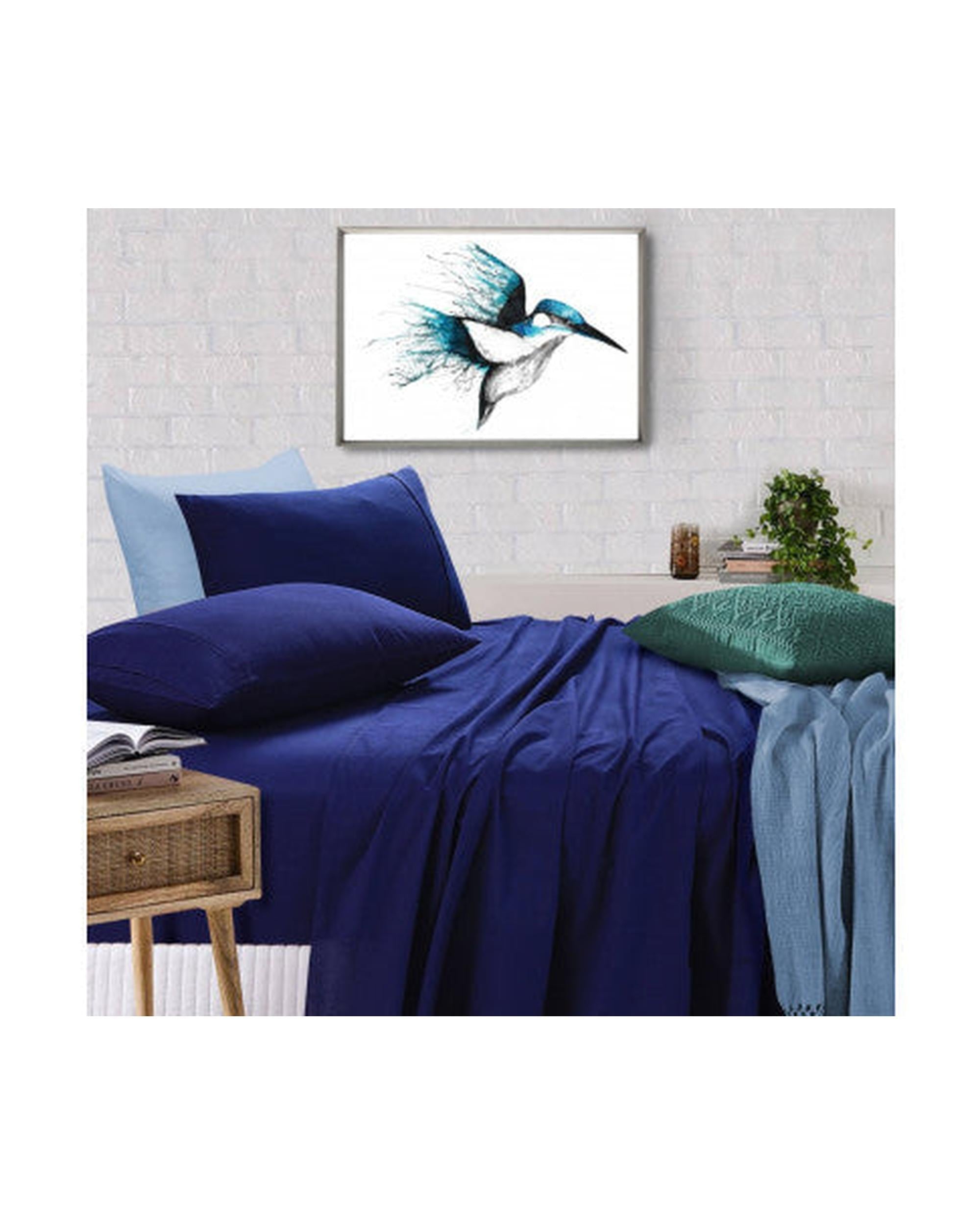 Elan Linen 100% Egyptian Cotton Vintage Washed 500TC Sheets Set - Navy Elan Linen