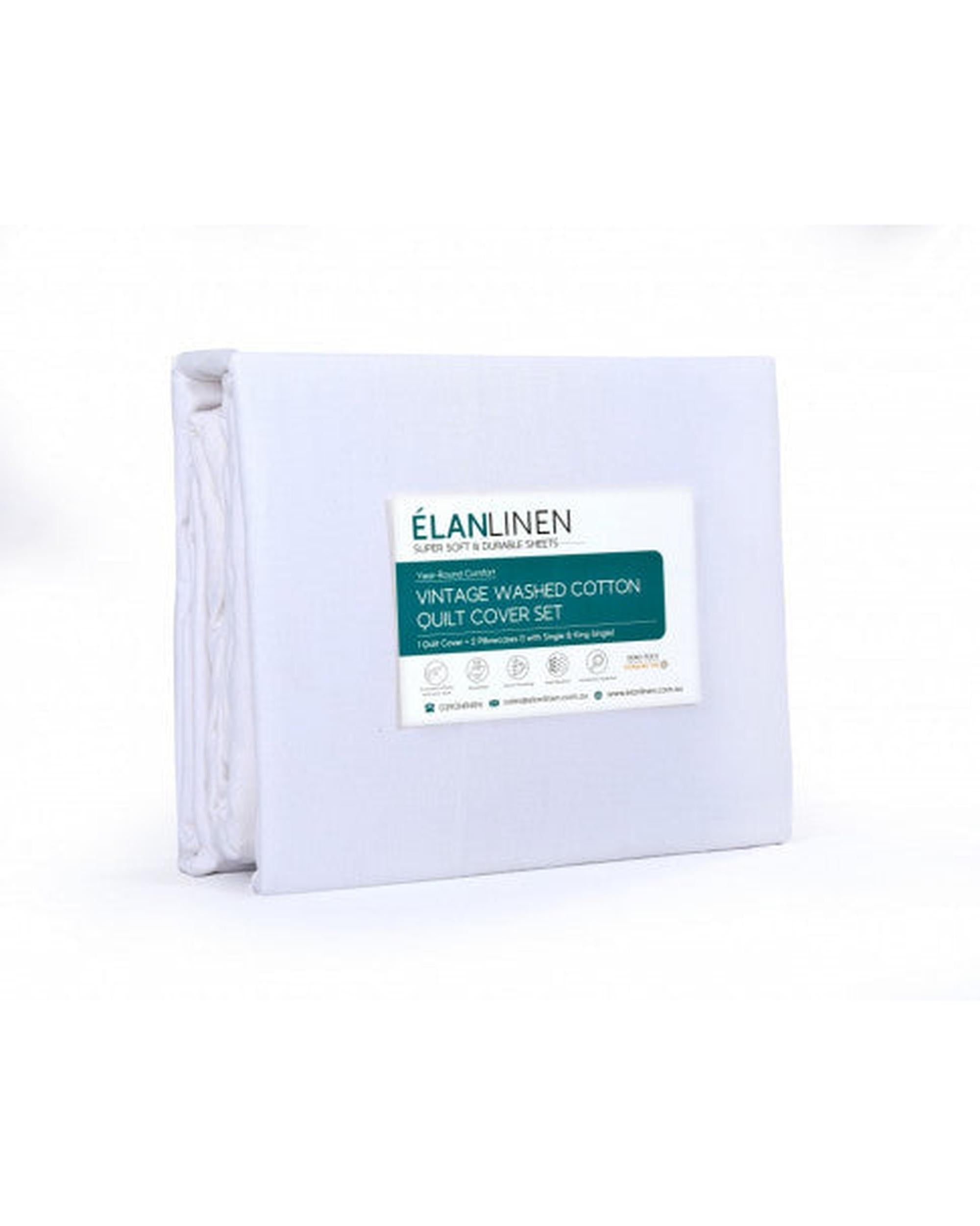 Elan Linen 100% Egyptian Cotton Vintage Washed 500TC Quilt Cover Set - White Elan Linen
