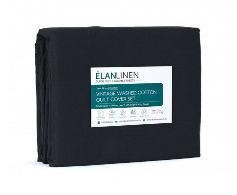 Elan Linen 100% Egyptian Cotton Vintage Washed 500TC Quilt Cover Set - Charcoal Elan Linen