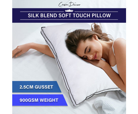 Silk Blend Pillow Hypoallergenic Gusset Cotton Cover Single Pack White 50 x 75cm Casa Decor