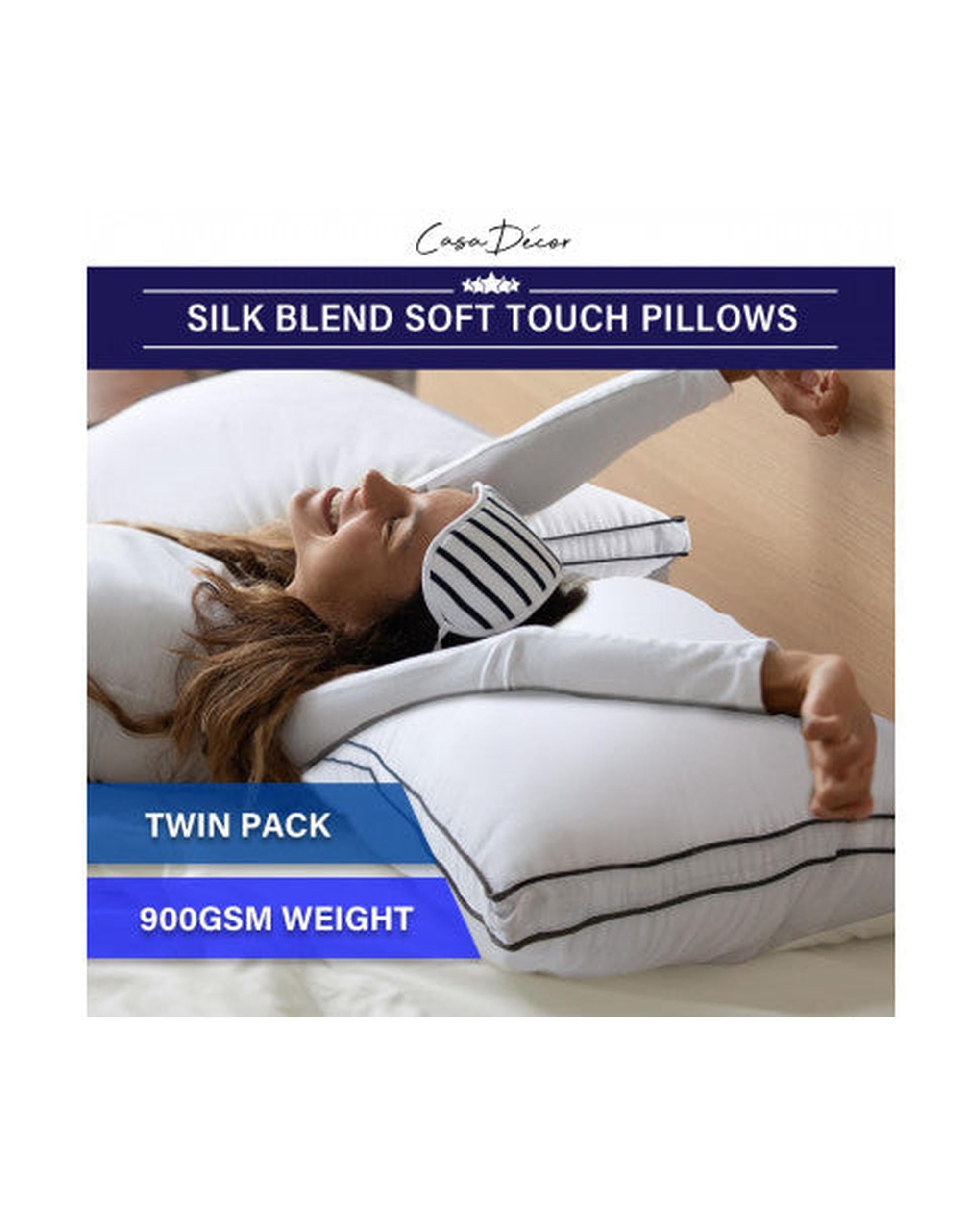 Silk Blend Pillow Hypoallergenic Gusset Cotton Cover Twin Pack White 50 x 75cm Casa Decor