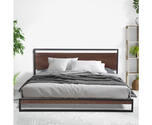 Azure Bed Frame With Headboard Black Wood Steel Platform Bed Milano Decor