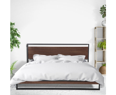 Azure Bed Frame With Headboard Black Wood Steel Platform Bed Milano Decor