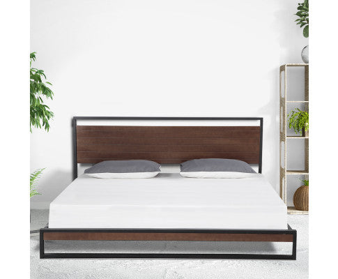 Azure Bed Frame With Headboard Black Wood Steel Platform Bed Milano Decor