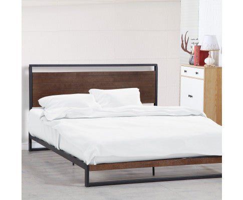 Azure Bed Frame With Headboard Black Wood Steel Platform Bed Milano Decor