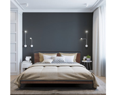 Azure Bed Frame With Headboard Black Wood Steel Platform Bed Milano Decor