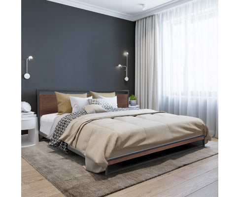 Azure Bed Frame With Headboard Black Wood Steel Platform Bed Milano Decor