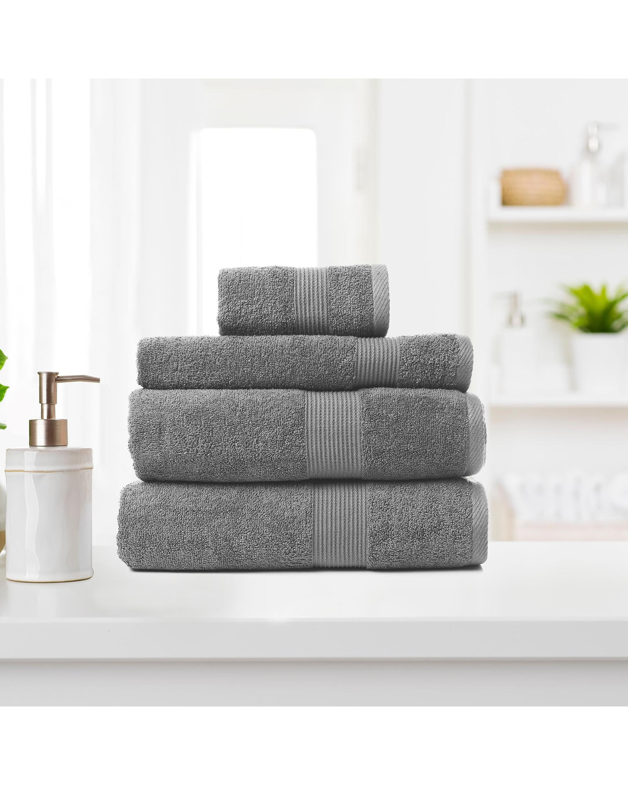 Royal Comfort 4 Piece Cotton Bamboo Towel Set 450GSM Luxurious Absorbent Plush  Charcoal Royal Comfort