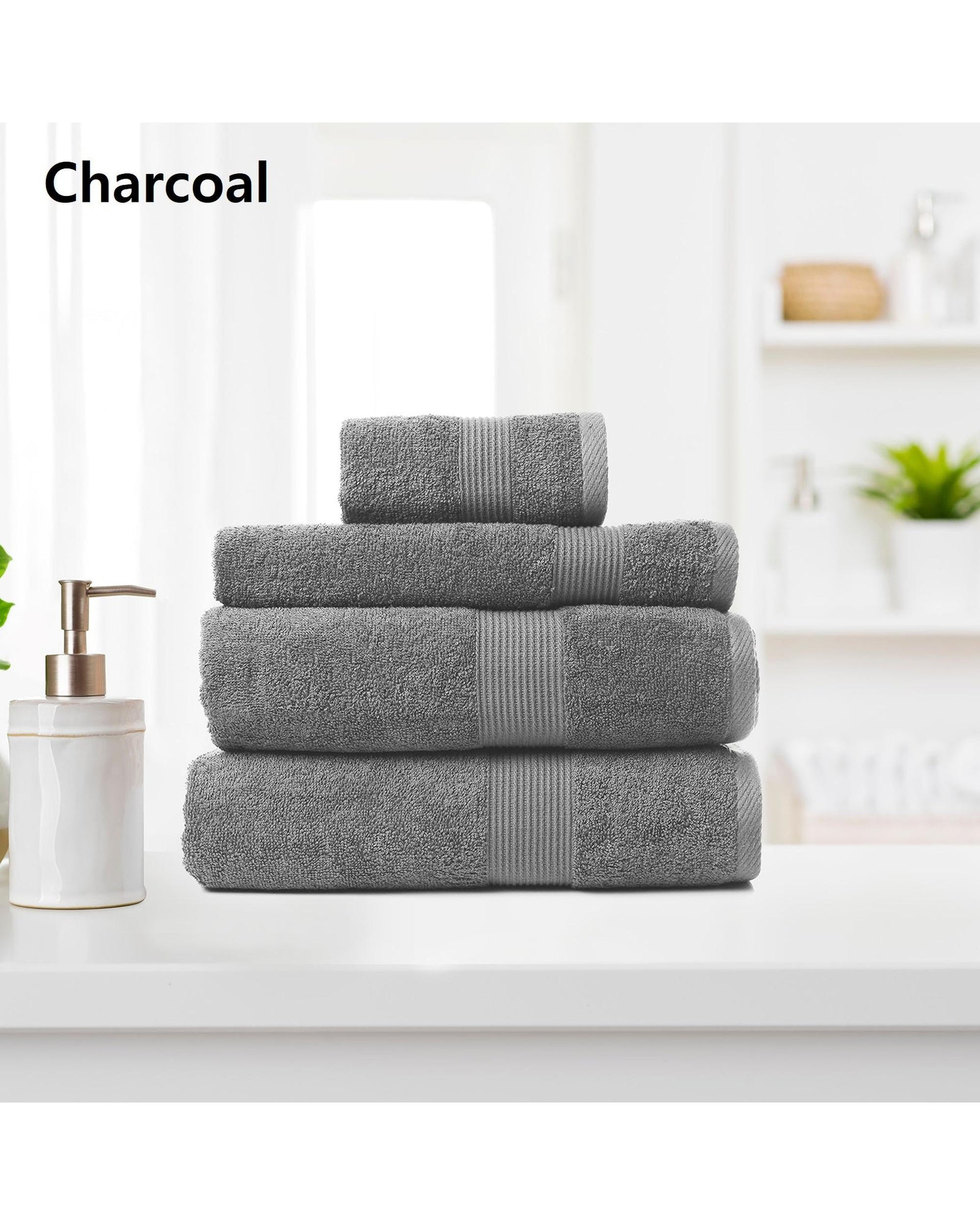 Royal Comfort 4 Piece Cotton Bamboo Towel Set 450GSM Luxurious Absorbent Plush  Charcoal Royal Comfort