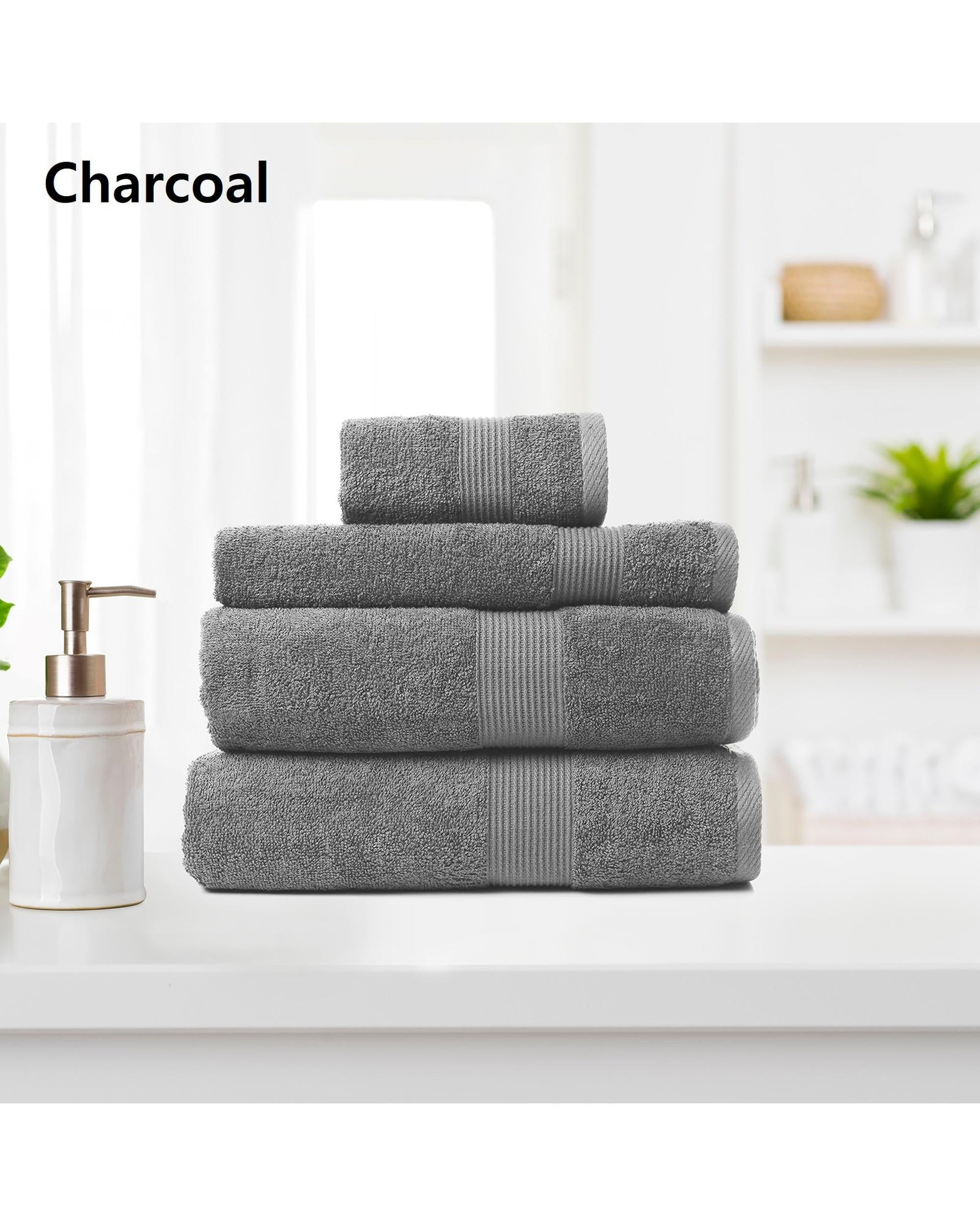 Royal Comfort 4 Piece Cotton Bamboo Towel Set 450GSM Luxurious Absorbent Plush  Charcoal Royal Comfort