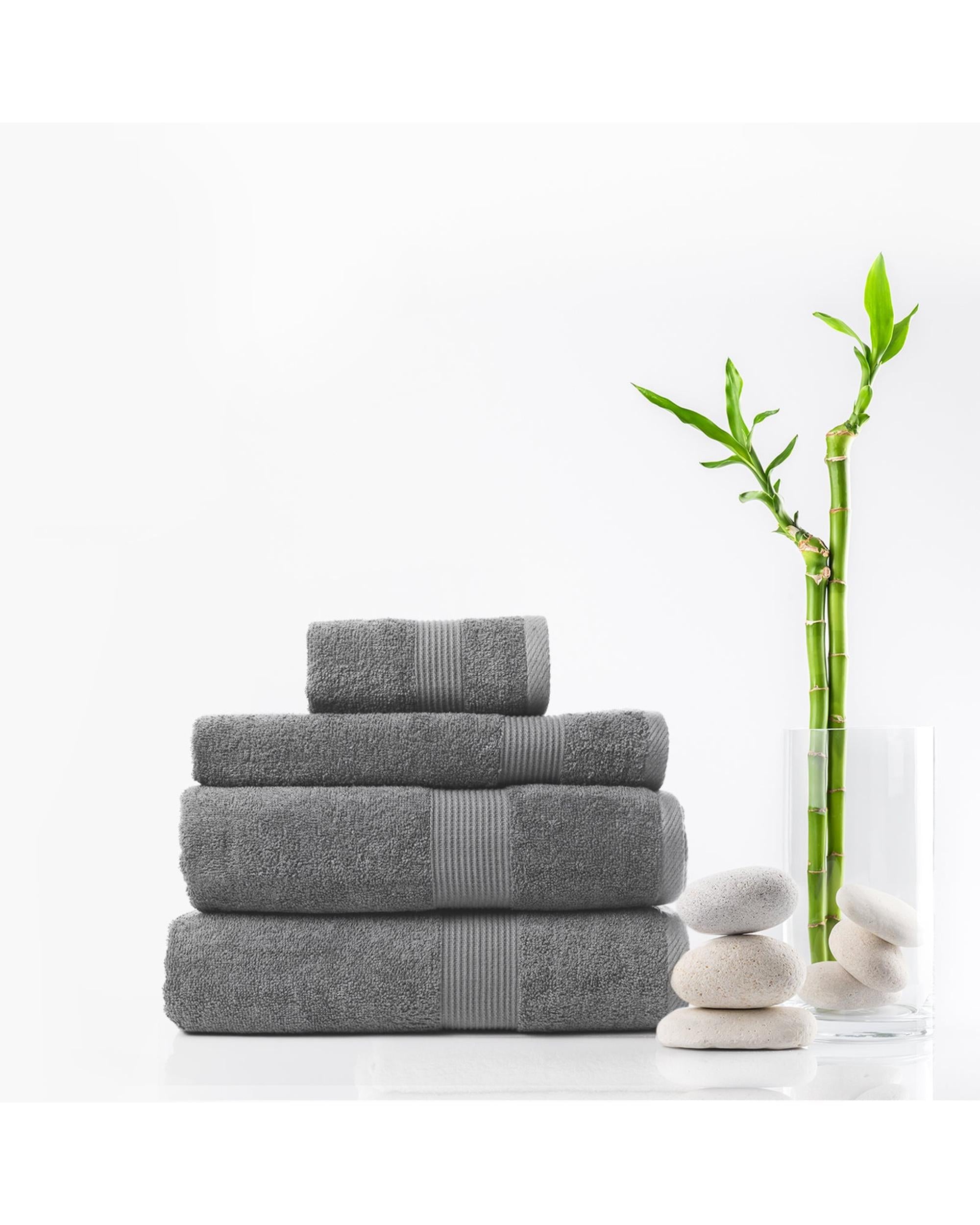 Royal Comfort 4 Piece Cotton Bamboo Towel Set 450GSM Luxurious Absorbent Plush  Charcoal Royal Comfort