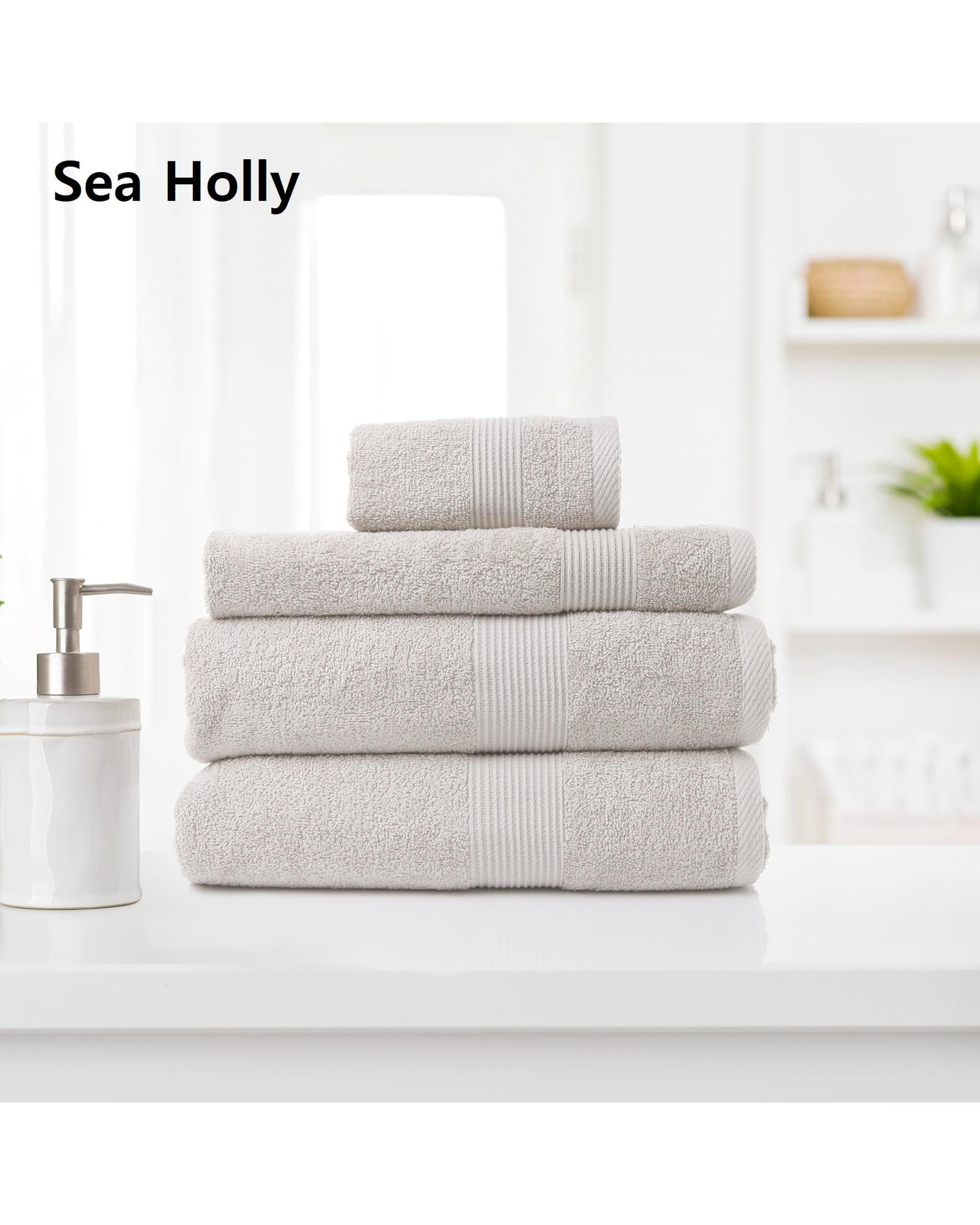 Royal Comfort 4 Piece Cotton Bamboo Towel Set 450GSM Luxurious Absorbent Plush  Sea Holly Royal Comfort