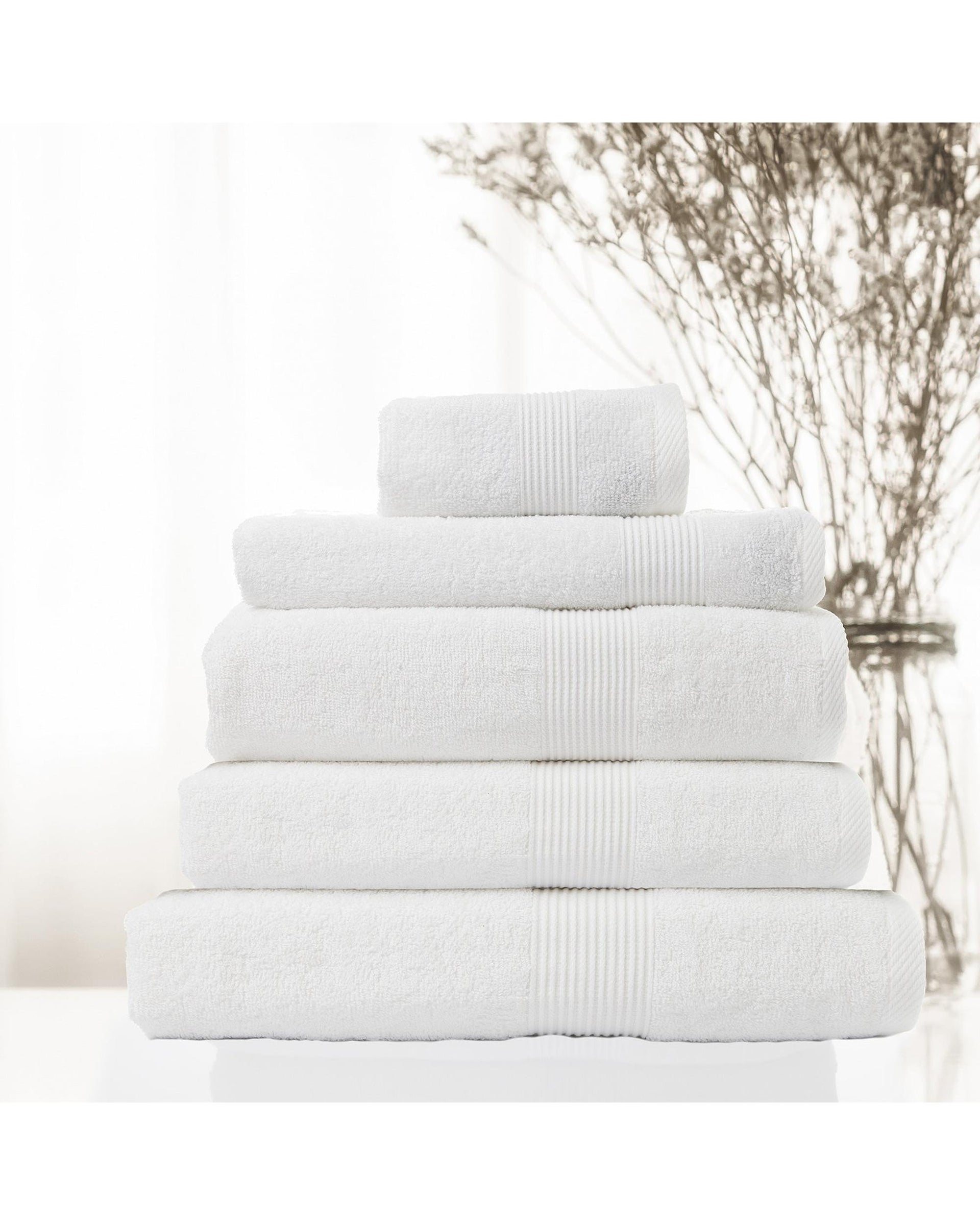 Royal Comfort 5 Piece Cotton Bamboo Towel Set 450GSM Luxurious Absorbent Plush  White Royal Comfort